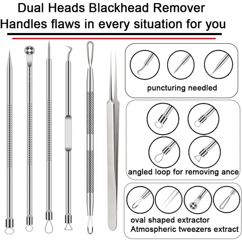 6PCS Pimple Removal Tool Black - Luxury Skincare Acne 评论和价格